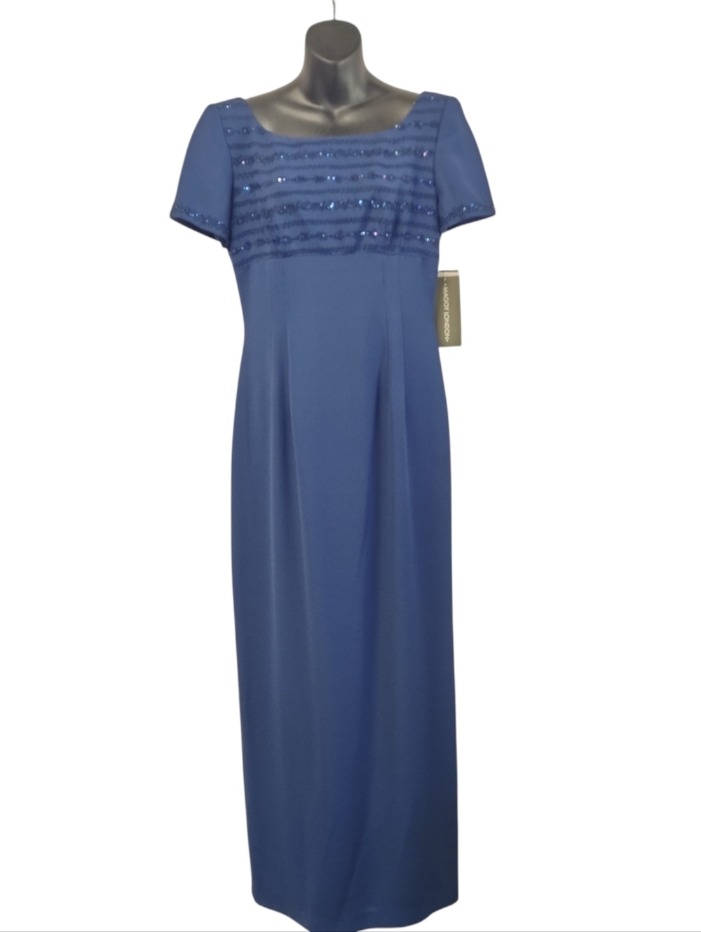 Maggy London Navy Blue Beaded Embroidered Maxi Dress Formal Gown Size 6 NWT